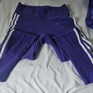 Adidas Purple and White Leggings with Signature Stripes